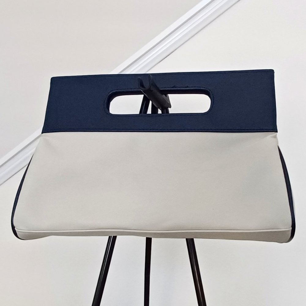 New Estée Lauder Clutch Ivory Canva Nylon Navy Blue Vegan Leather Cosmetic Case